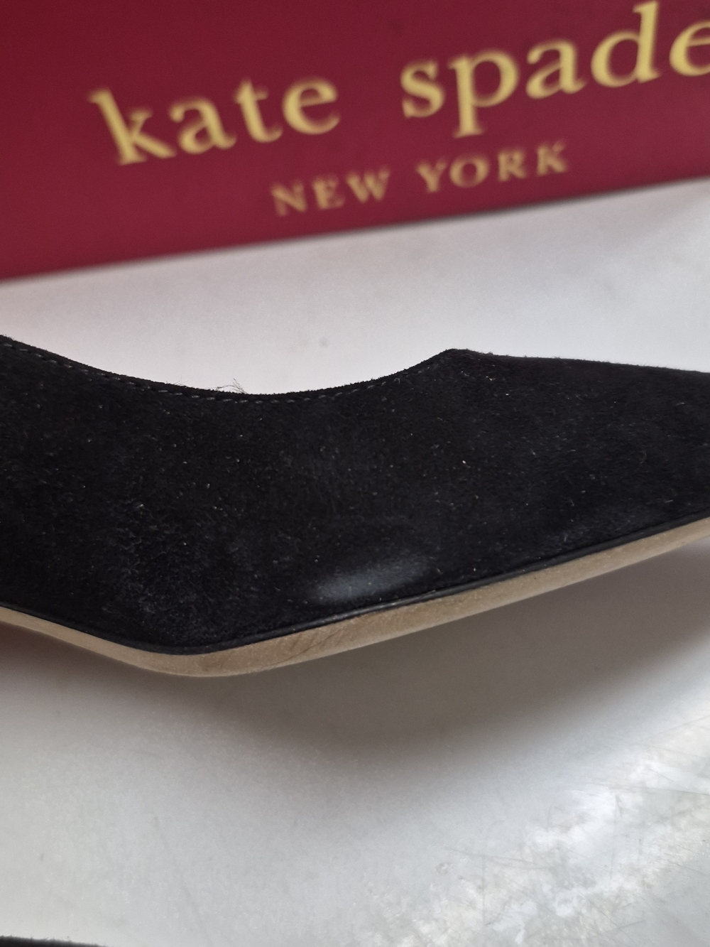 Kate Spade Black Suede Pointed-Toe Block Heel Pumps - Picture 12 of 15